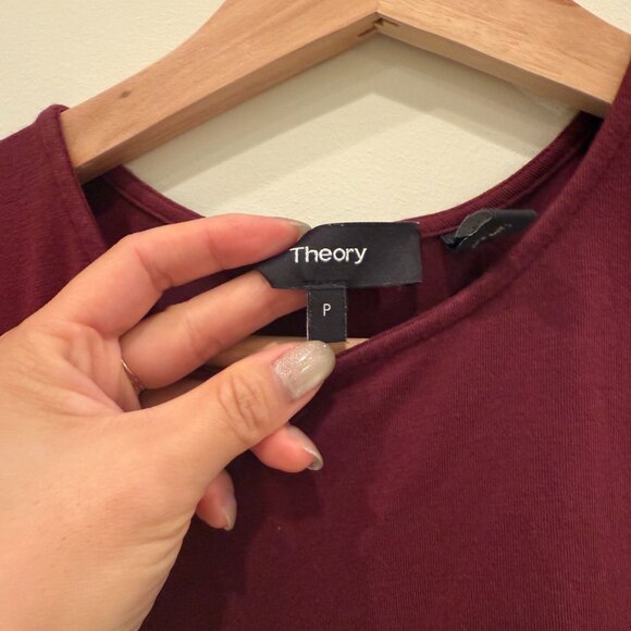 THEORY Jorainna Bordeaux Gathered Sleeveless Dress Stretch Cotton-Modal, Size P - Picture 4 of 4